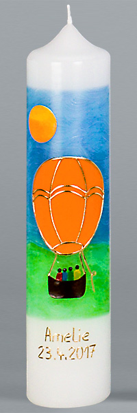 Kommuniontischkerze, Heißluftballon, 265x60, weiß,4906