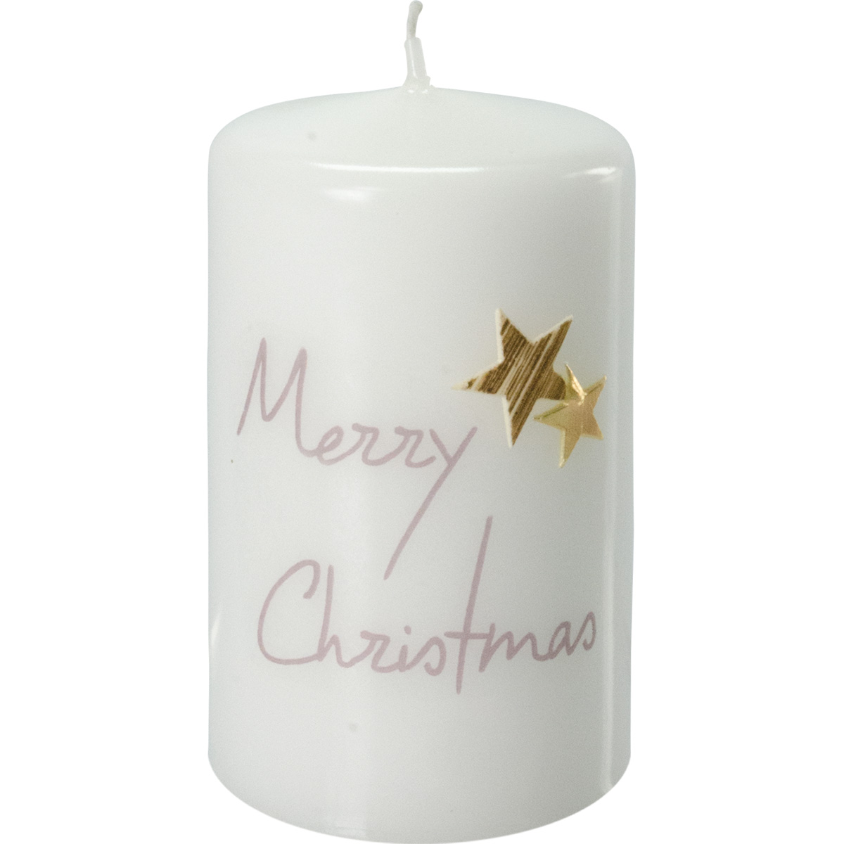 Weihnachtskerze, Merry Christmas, 10 x 6 cm, weiß, 2767