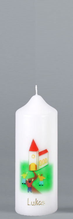 Patenkerze, P110, Kirche / Das Haus Gottes lebt, Größe/Farbe wählbar