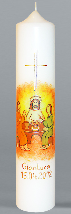 Kommuniontischkerze, Emmausjünger, 265x60, weiß, F4893
