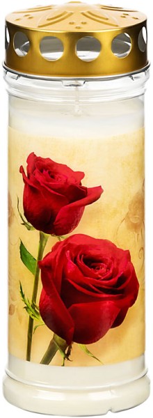 12 Grablichter, Memoriam Nr.640, ~ 7 Tage, mit Deckel, Rosen