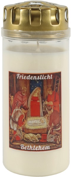 20 Friedenslichter, Friedenslicht Bethlehem, Krippenmotiv rot, ca. 4 Tage
