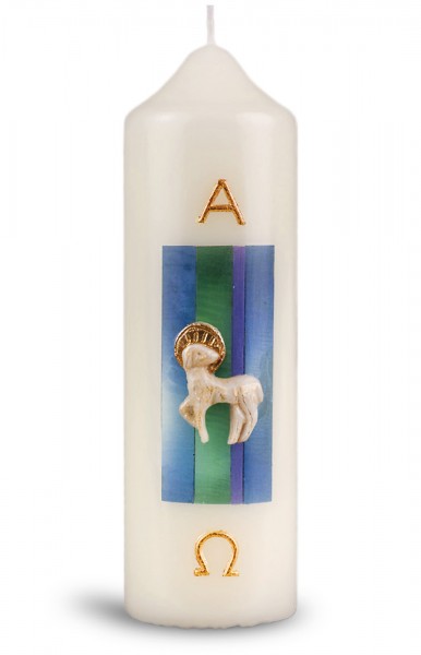 Ostertischkerze, 6050, 165x50, Lamm, A+Ω in gold