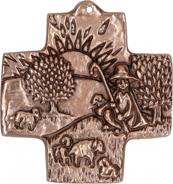 Bronzekreuz, 1422224, Guter Hirte, Höhe 7 cm