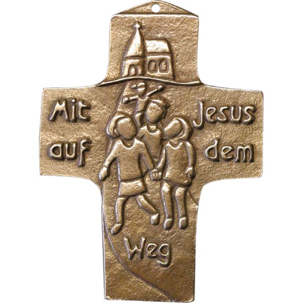 Bronzekreuz, Mit Jesus auf dem Weg, Höhe 10 cm, #142175