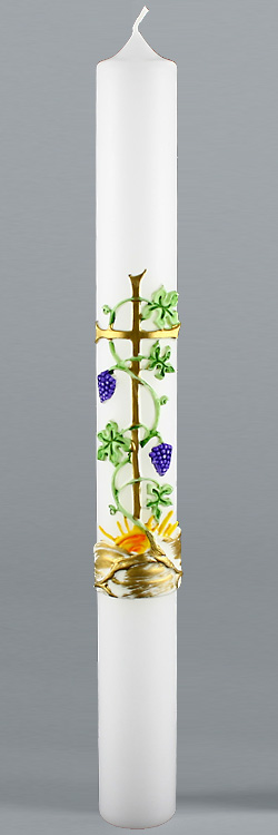 Kommunionkerze, 5824, Weinstock, grün, lila, gold, Größe wählbar