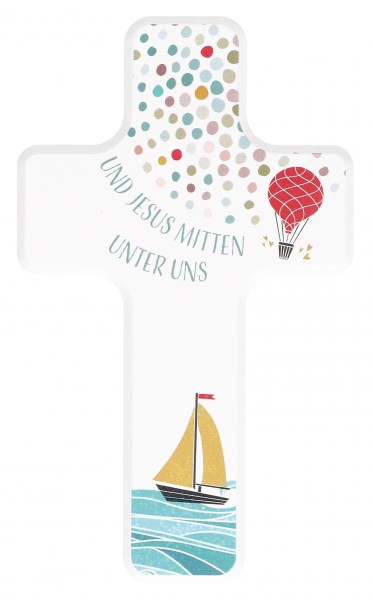 Holzkreuz, Kommunionandenken, Und Jesus mitten unter uns, Höhe 18 cm, #330458