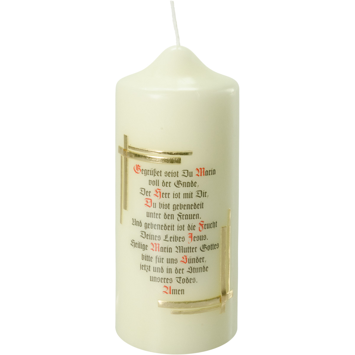 Spruchkerze, Gegrüßet seist Du Maria, mit Wachsverzierung, 175x70, Nr.811