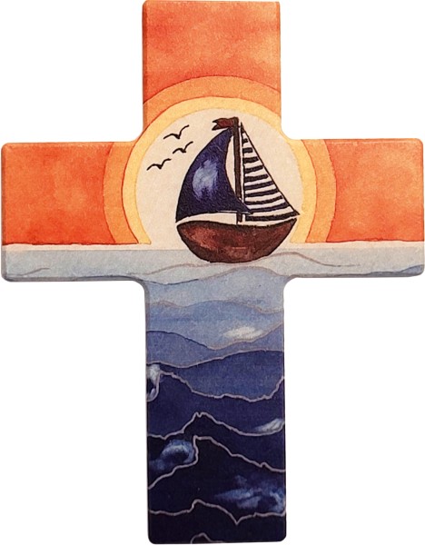 Holzkreuz, 810161, Schiff, 9 x 7 cm, Holz bedruckt