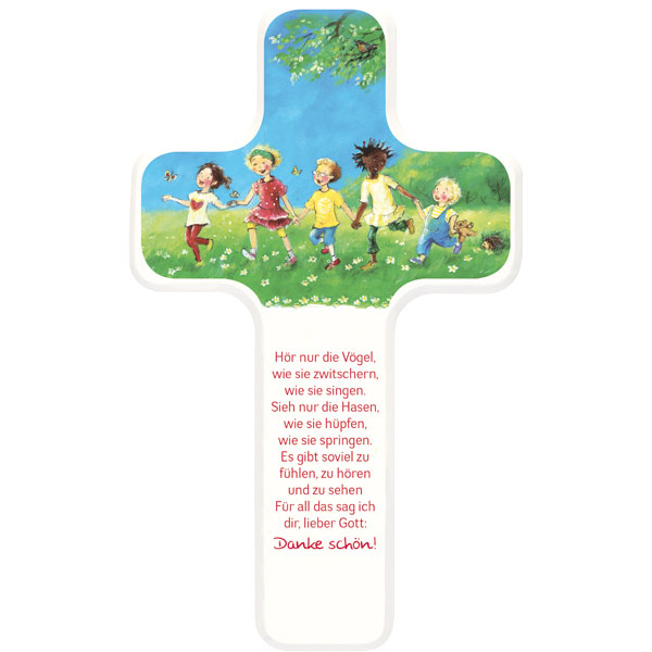 Holzkreuz, Dankgebet, weiß lackiert, 330344, h=18cm