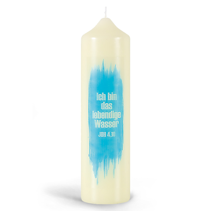 Spruchkerze, Bibelzitat, 220x60, elfb., JOH4,10, "lebendige Wasser..."