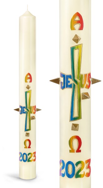 Osterkerze, 800x80 mm, 23118, Jesus, mit gold. Nägeln