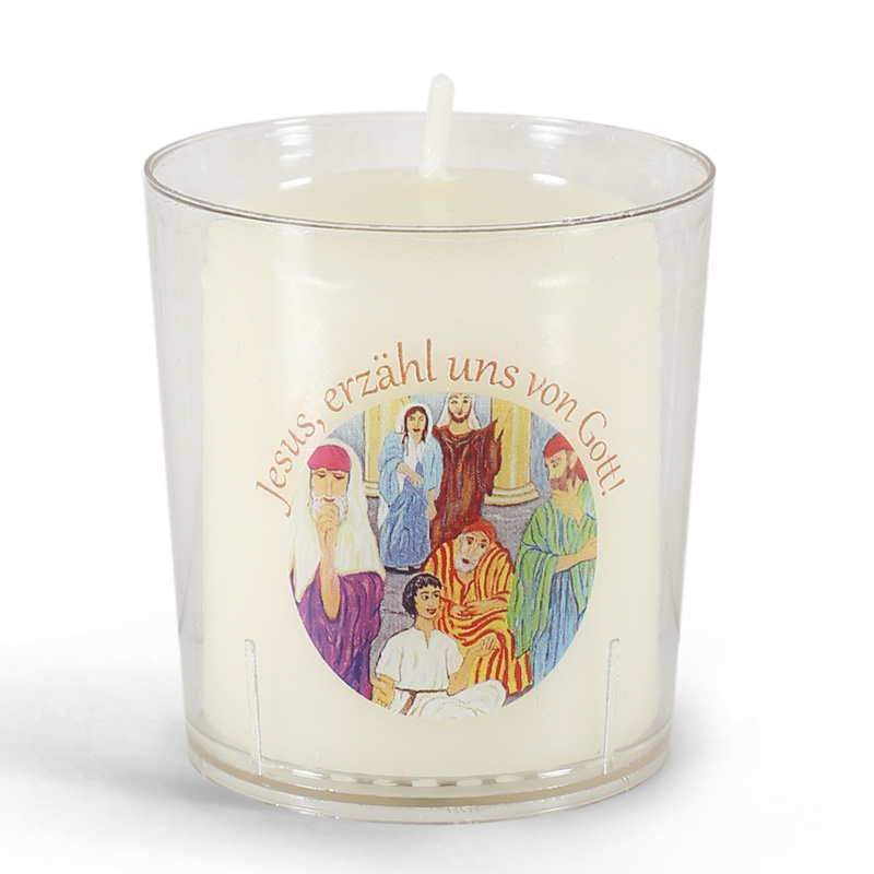 Fotokerze + Becher, 60x50, Jesus, erzähl uns von Gott