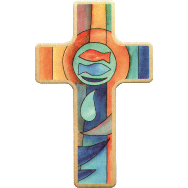 Holzkreuz, 330109, h=11cm, Fische, Buche Natur