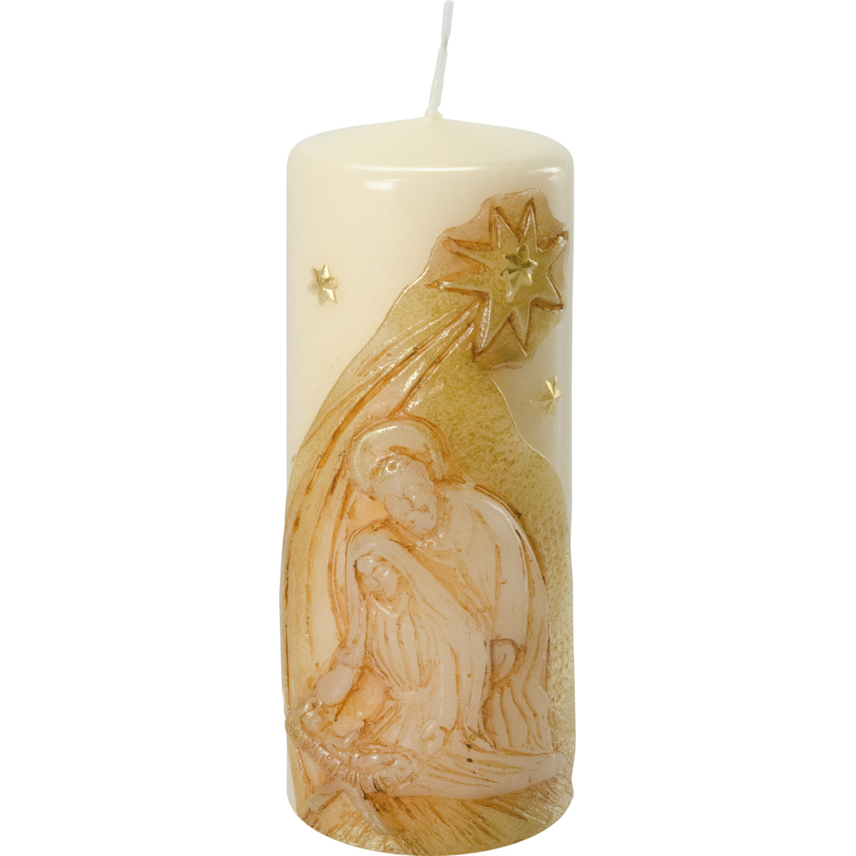 Weihnachtskerze, Wachskrippe, 15 x 6 cm, creme, #2766