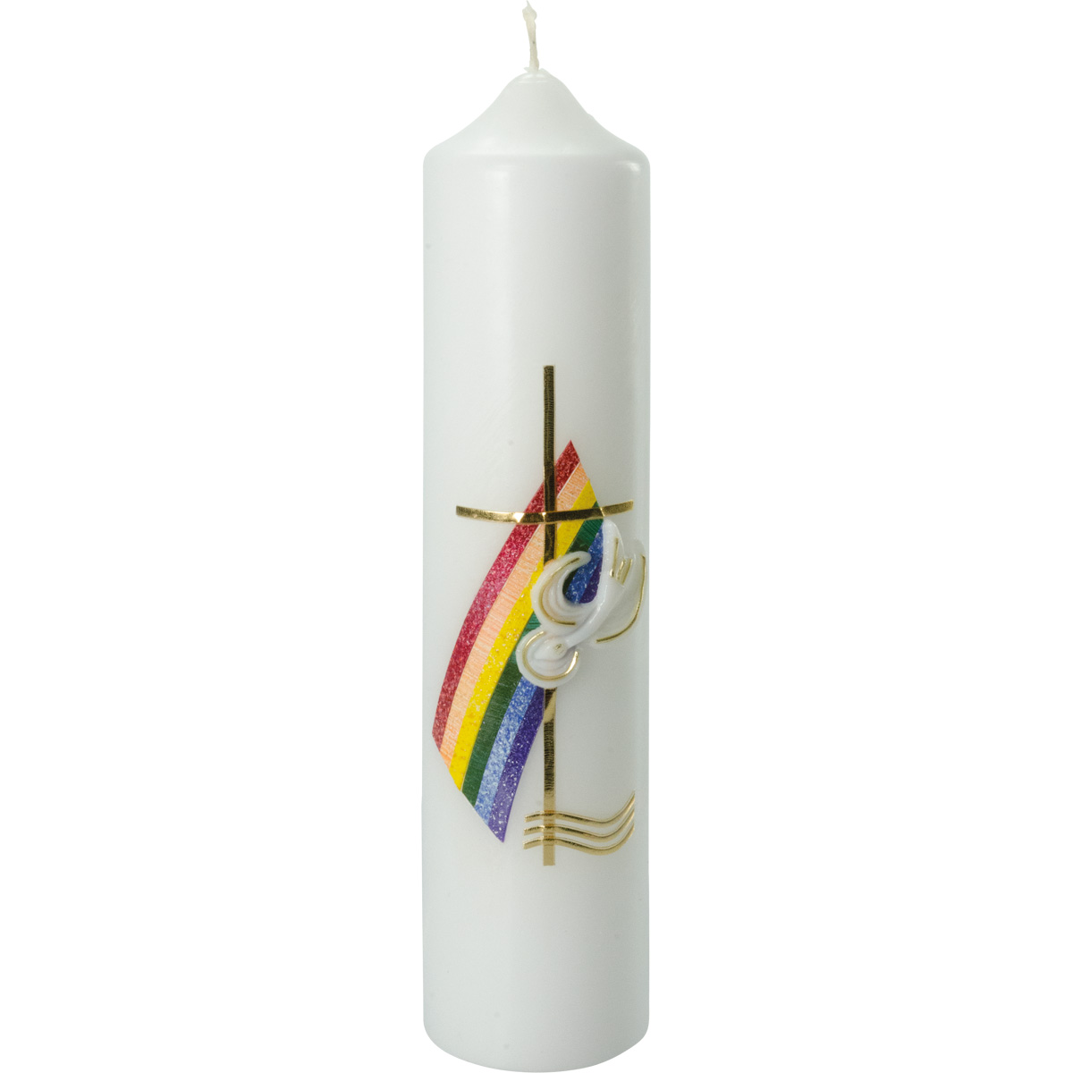 Taufkerze, Kreuz, Regenbogen, Taube, Wasser, gold, 265x60, Nr.785