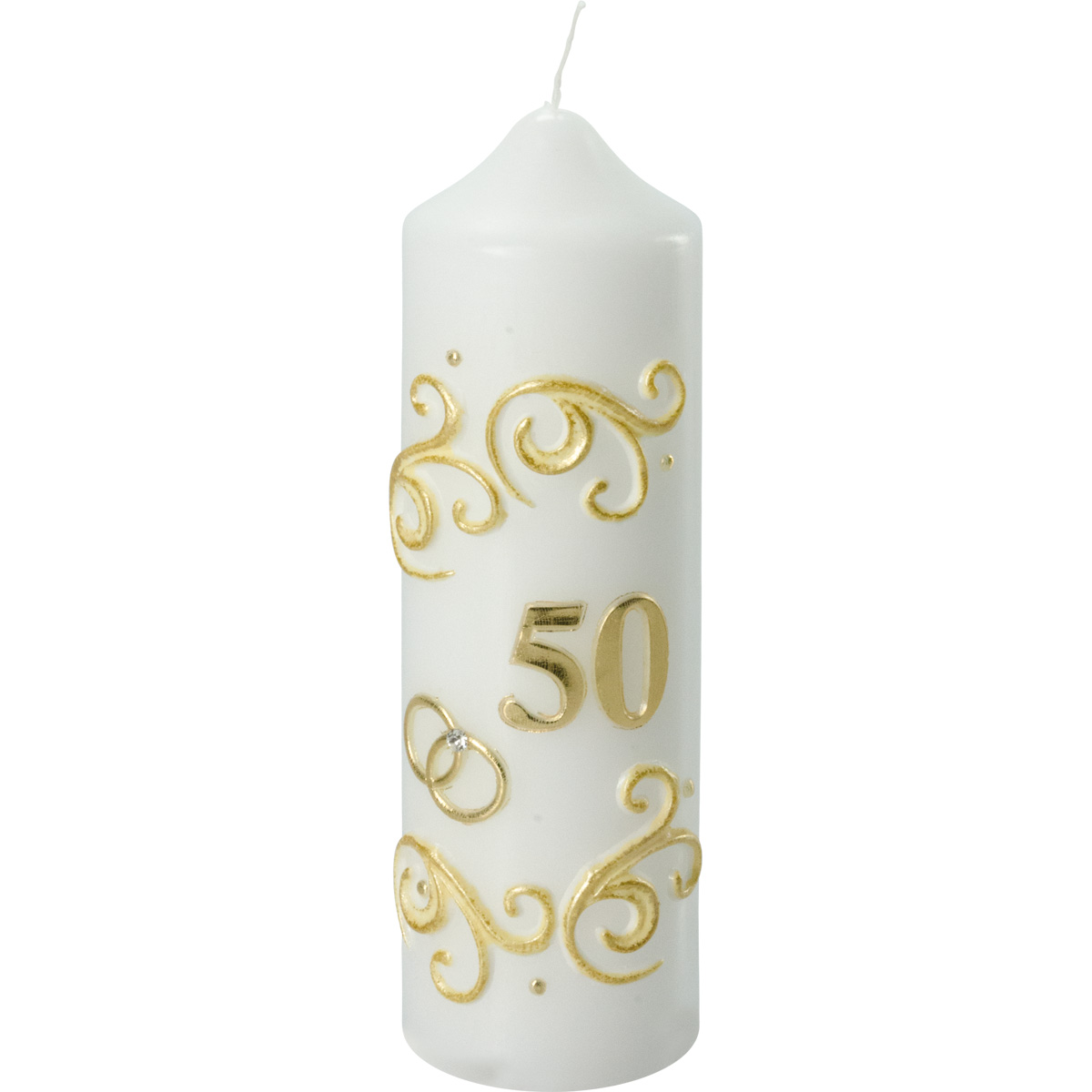 Goldene-Hochzeitskerze, goldene Wachsranke, Ringe, -50-, 165x50, Nr.2513