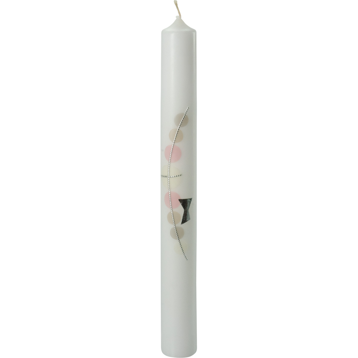 Kommunionkerze, Kreuz, creme-rosa-sahara-silber, 400x40, weiß, 4113