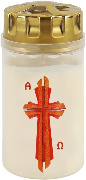 20 Osterlichter, Kreuz, rot-orange, Alpha, Omega, Brenndauer 2,5 Tage, #245125