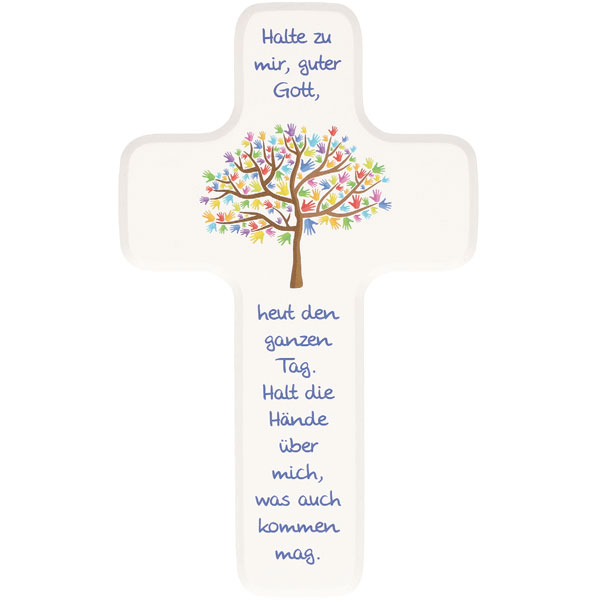 Holzkreuz, Kommunionandenken, Lebensbaum, Höhe 18 cm, #330363