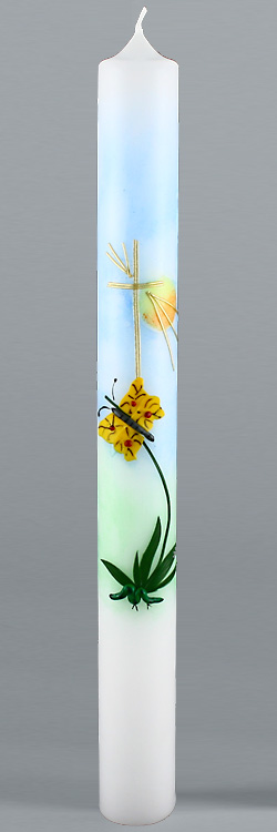 Kommunionkerze, Schmetterling, grün, blau, gold, 5843, Größe wählbar