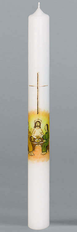 Kommunionkerze, Fotodruck, Emmausjünger, gold, F5893, Größe wählbar