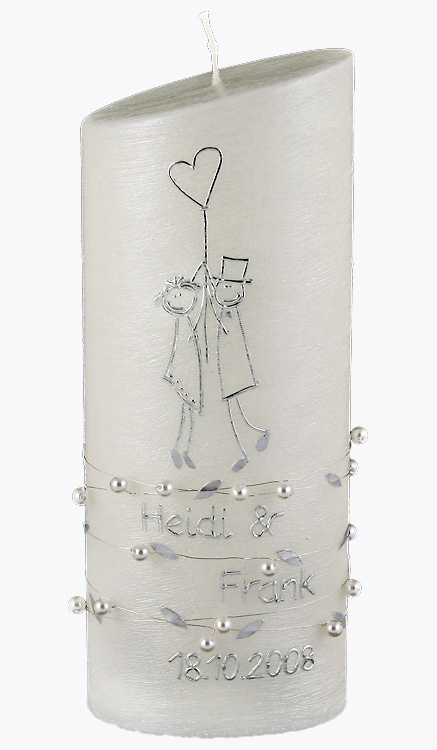 Hochzeitskerze, 4421, Oval 230x90x60, silberstruktur, Balloon, Perlen