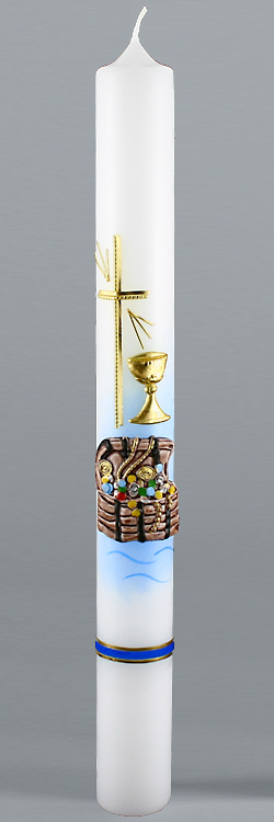 Kommunionkerze, 5826, weiß, Schatzkiste, Kelch, gold, Größe wählbar