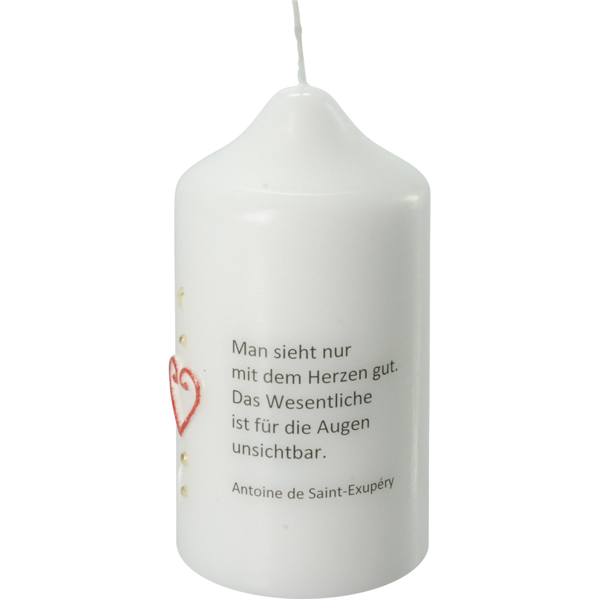 Spruchkerze, Man sieht nur mit dem Herzen gut, Wachsverzierung, 120x60, Nr.8009