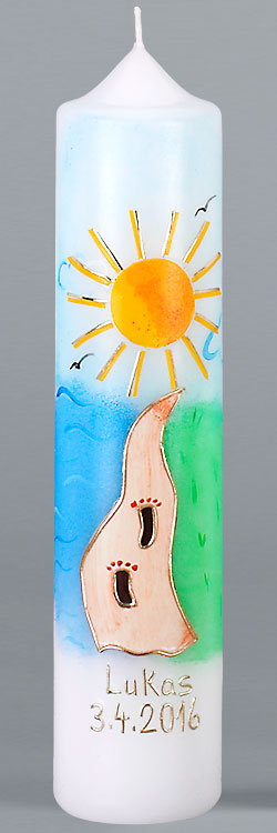 Kommuniontischkerze, Weg, Spuren im Sand, gold, 265x60, weiß, 4867
