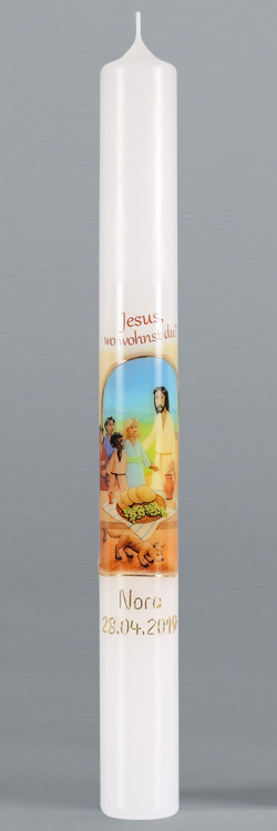 Kommunionkerze, Jesus, wo wohnst Du?, gold, 5917, Größe wählbar