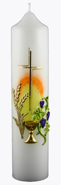 Kommuniontischkerze, Brot & Wein, Sonne, gold, 265x60, weiß, 4838