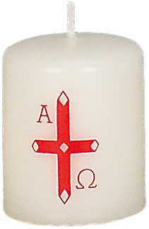 50 Osternachtskerzen, 60x50mm, Motiv Kreuz mit Alpha und Omega, Paketpreis!