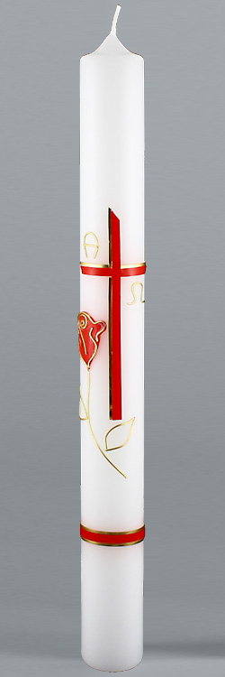 Kommunionkerze, Rose & Liebe, rot, gold, 5825, Größe wählbar