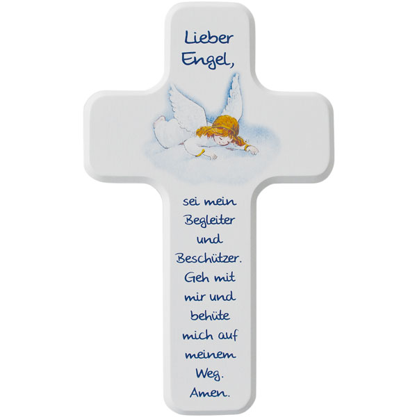 Holzkreuz, Lieber Engel, weiß lackiert, 330173, h=18cm