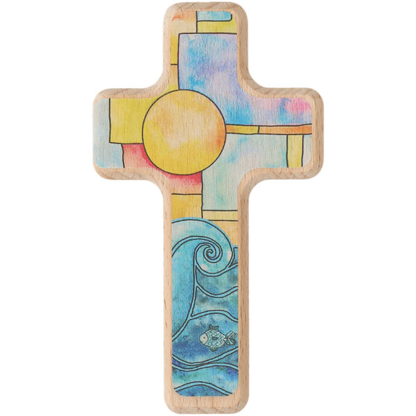 Holzkreuz 330376, h=11cm, Sonne und Wasser, Buche Natur