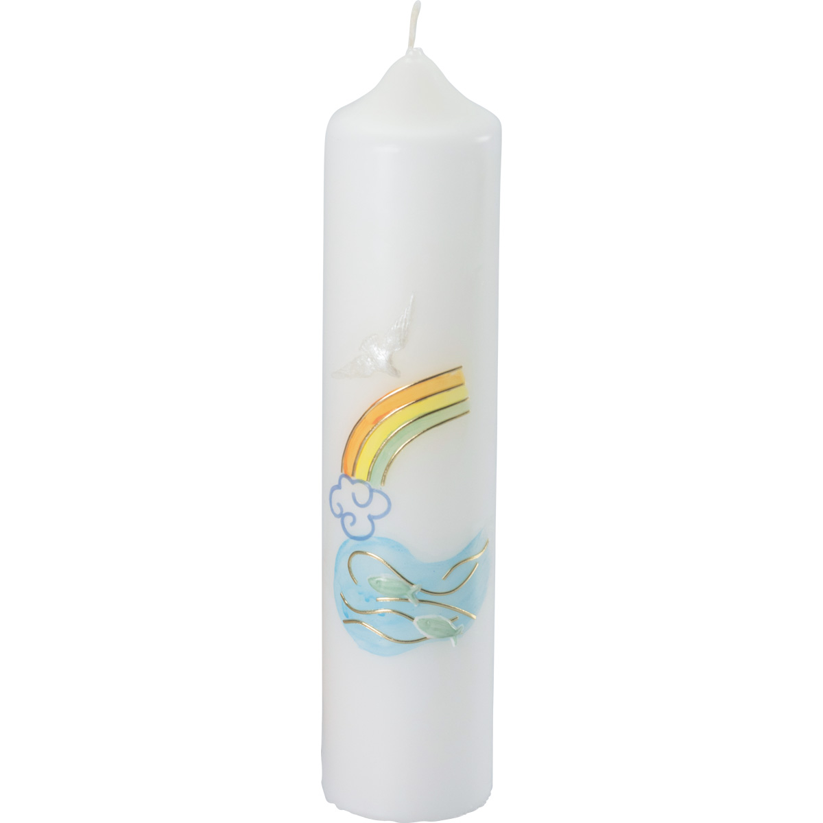 Taufkerze, Taube, Regenbogen, Fische, gold, 265x60, #4014