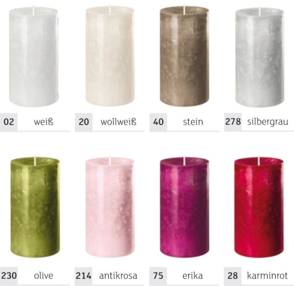 Trendkerze, 13 x 6 cm, Brenndauer ca. 36 Stunden, aktuelle Farben
