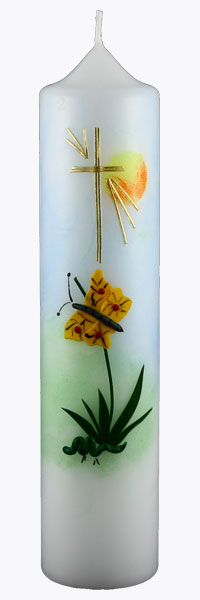 Kommuniontischkerze, Schmetterling, grün, gold, 265x60, weiß, 4843