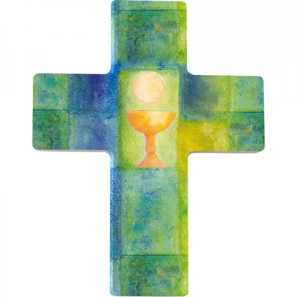 Holzkreuz, Nr. 810134, Kelch grün, 9 x 7 cm, Holz bedruckt