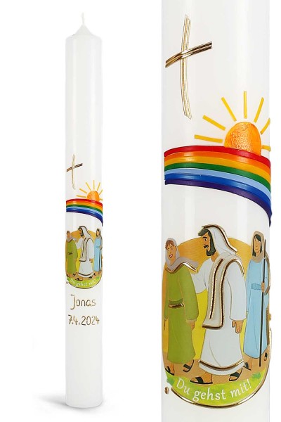 Kommunionkerze, Du gehst mit!, Regenbogen, 5940, Größe und Farbe wählbar