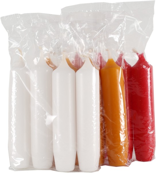 4 Adventskerzen, 108 x 23 mm, mit Konus, weiß, natur, rot