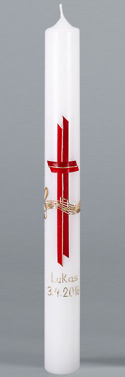 Kommunionkerze, 5864, Gottes Melodie, Kreuz, rot, gold, Größe wählbar