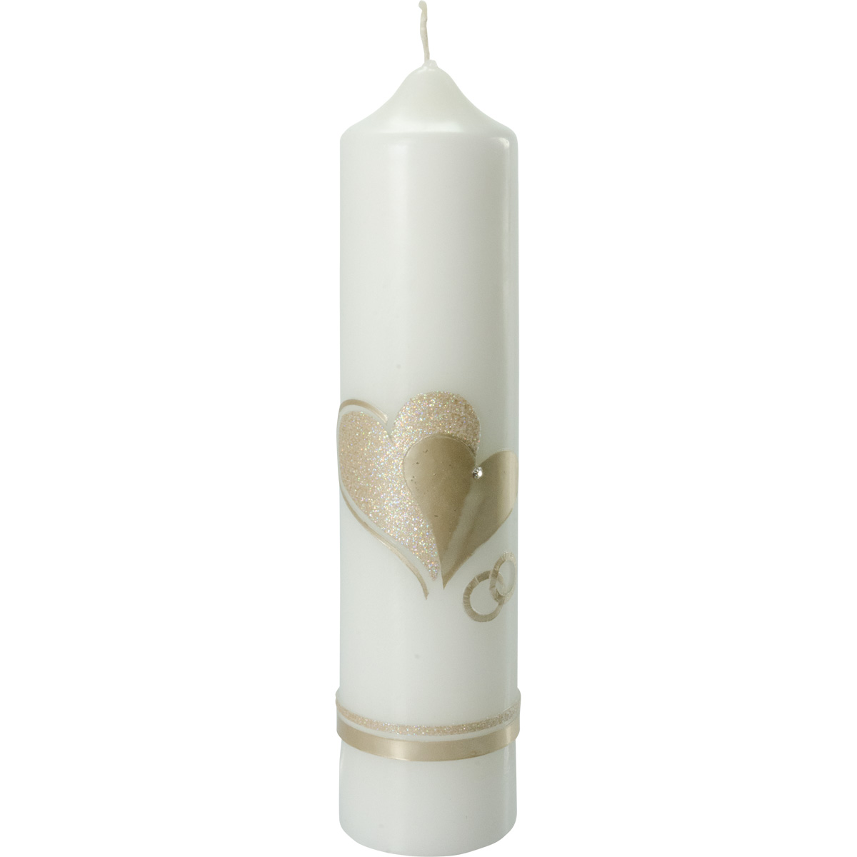 Hochzeitskerze, 5020, 265x60, Herzen, Ringe, Glimmer, Softgold