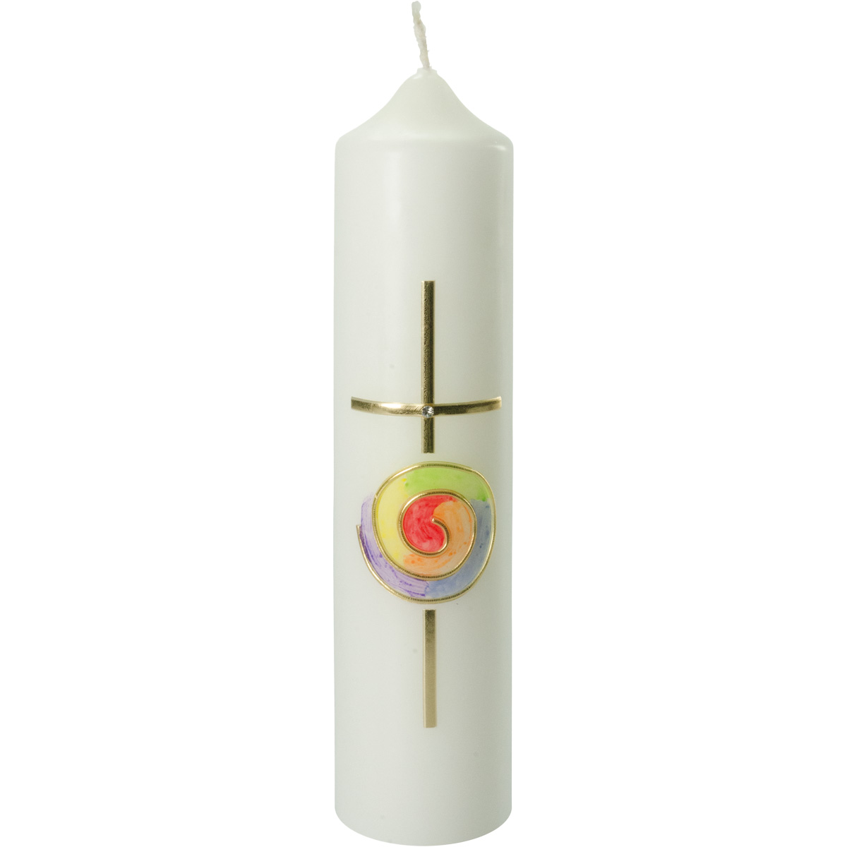 Liturgische Kerze, #2616, 265x60, Wachskreuz, gold, Regenbogen