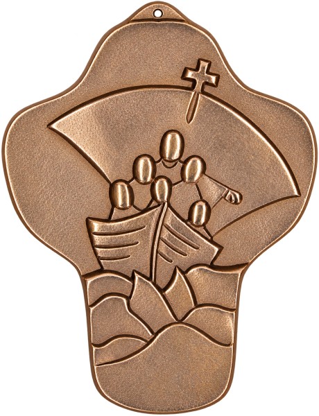 Bronzekreuz, Kommunionandenken, Boot, 142246, Höhe 10 cm