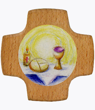 Holzkreuz, 810050, Brot und Wein, 8 x 8 cm