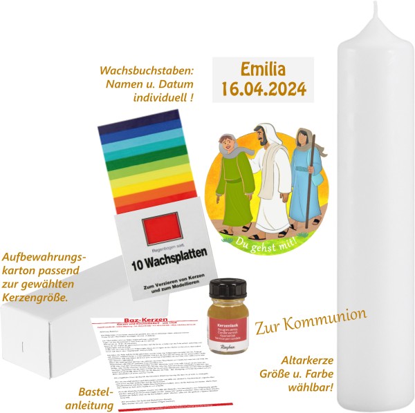 Bastelset, Kommunionkerze, Du gehst mit!, Kerzengröße und -Farbe wählbar