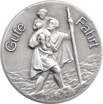 Christopherusplakette, Gute Fahrt , silb., D=3cm, selbstkl.+Magn.