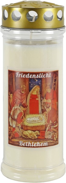 12 Friedenslichter, Friedenslicht Bethlehem, Krippenmotiv rot, ca. 7 Tage